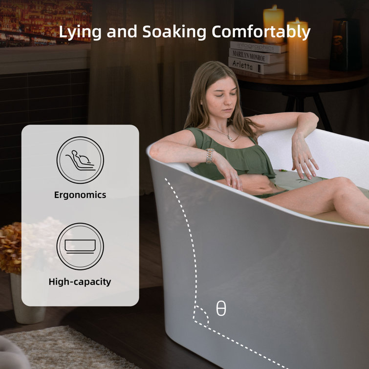 White Acrylic Freestanding Oval Soaking Bathtub