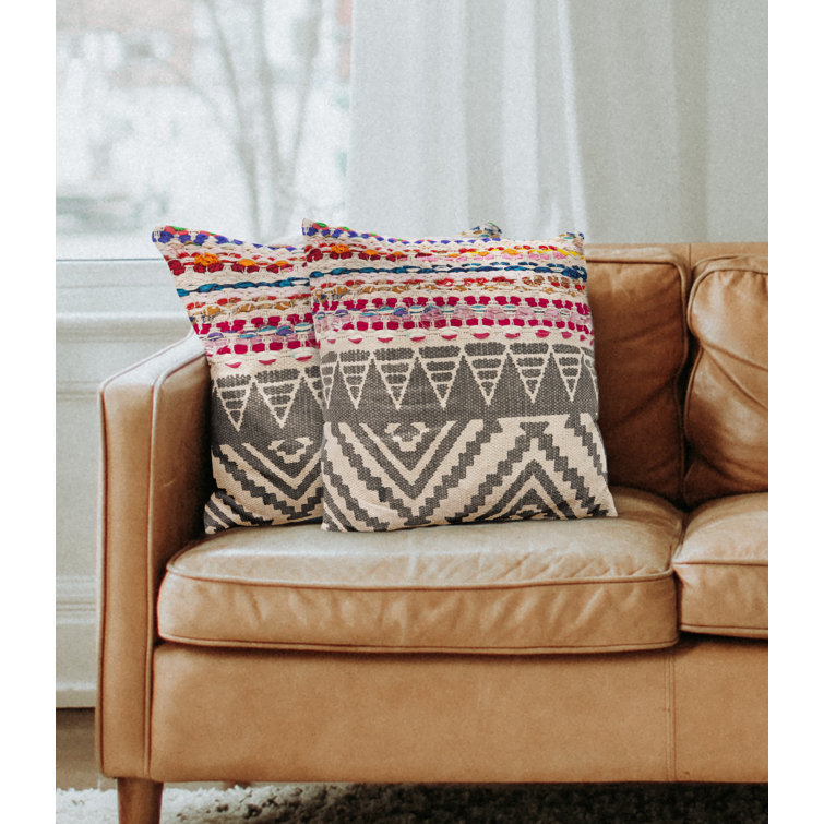 Bohemian Multicolor Cotton Blend Square Throw Pillows, Set of 2