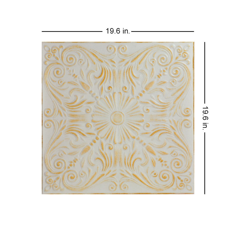 Spanish Silver White Washed Gold Faux Tin Glue-Up Ceiling Tile