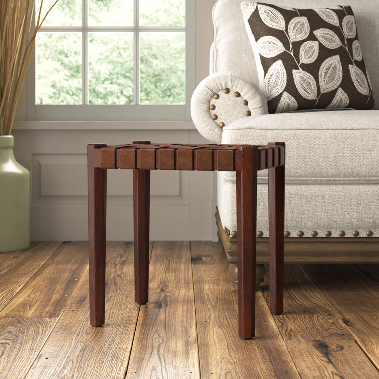 Ken Dark Brown Acacia Wood and Leather Accent Stool