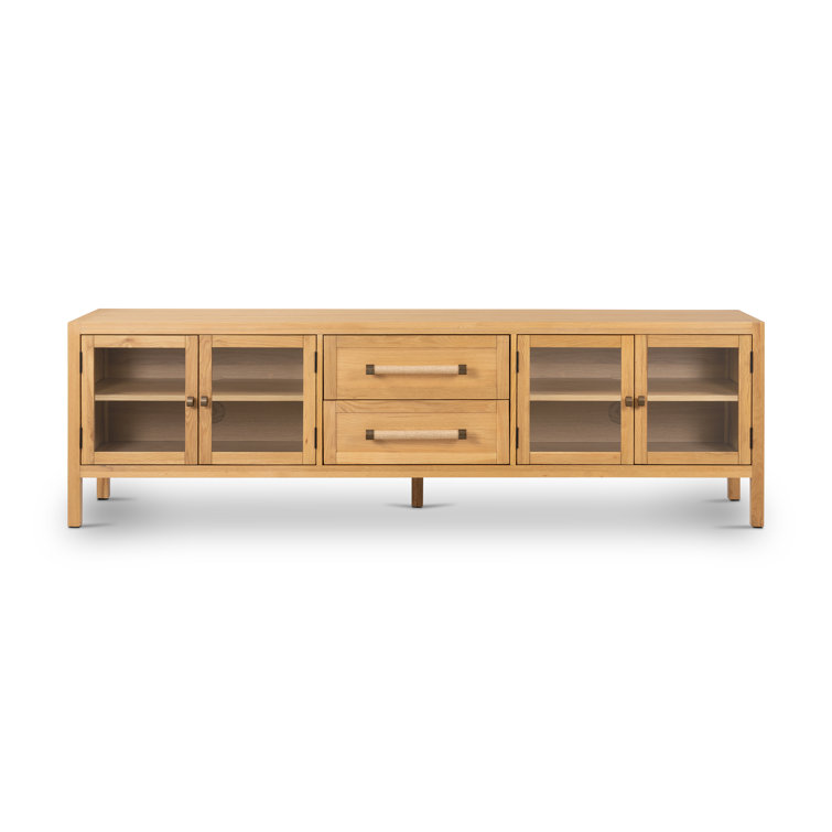 Light Oak Veneer Media Console with Glass Doors