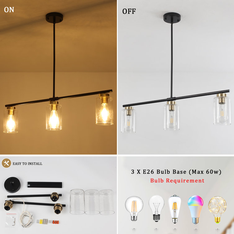 Black and Gold Linear Glass Kitchen Island Pendant