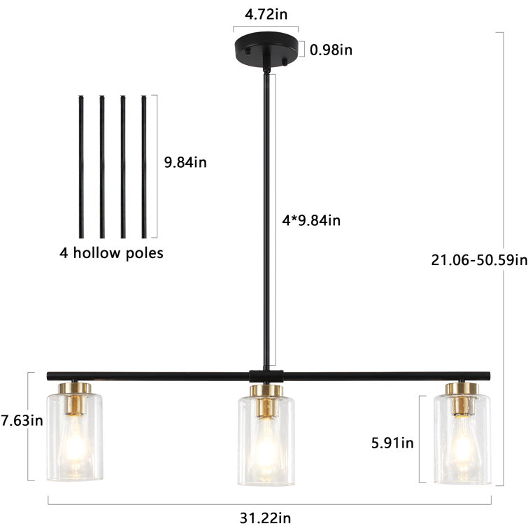 Black and Gold Linear Glass Kitchen Island Pendant