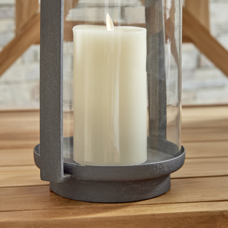 Aged Zinc Finish Tabletop Hurricane Lantern