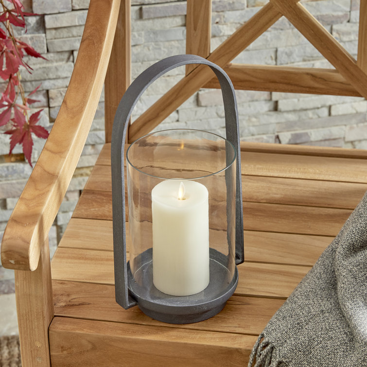 Aged Zinc Finish Tabletop Hurricane Lantern