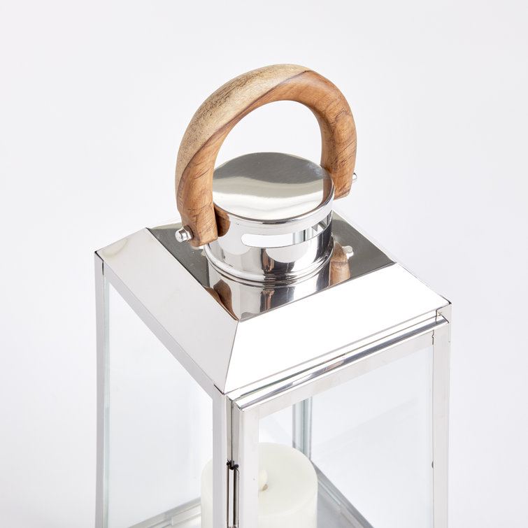 Nautical Chrome and Teak Hanging Hurricane Lantern