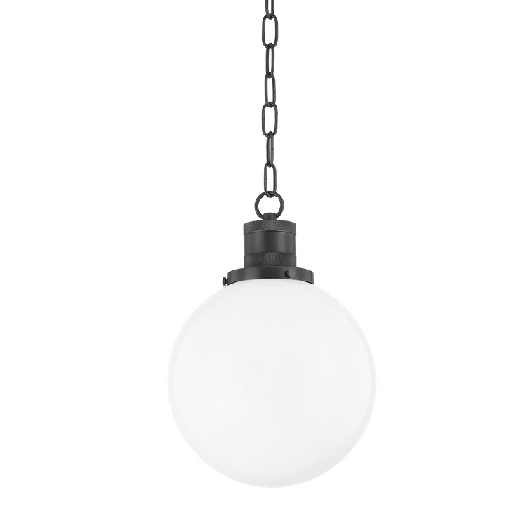 Old Bronze and White Glass Globe Pendant Light