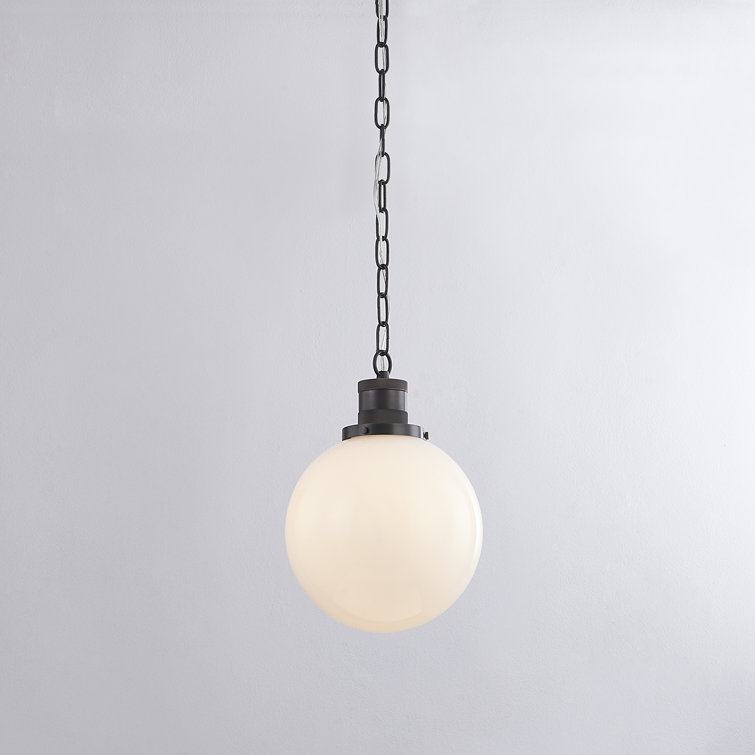 Old Bronze and White Glass Globe Pendant Light