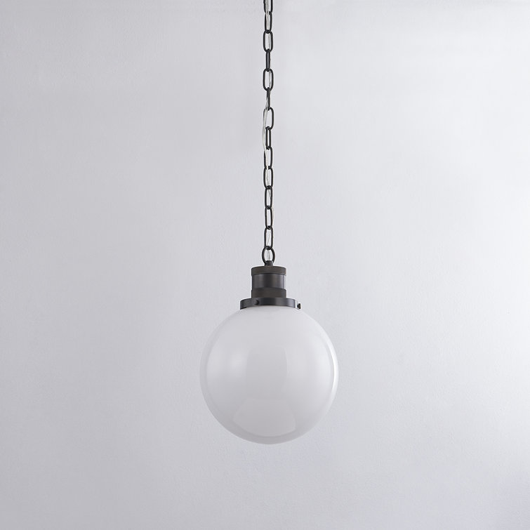 Old Bronze and White Glass Globe Pendant Light