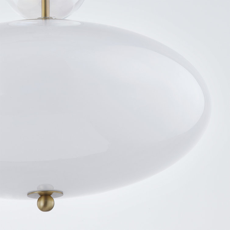 Aged Brass and White Glass Pendant Light with Opalescent Globe