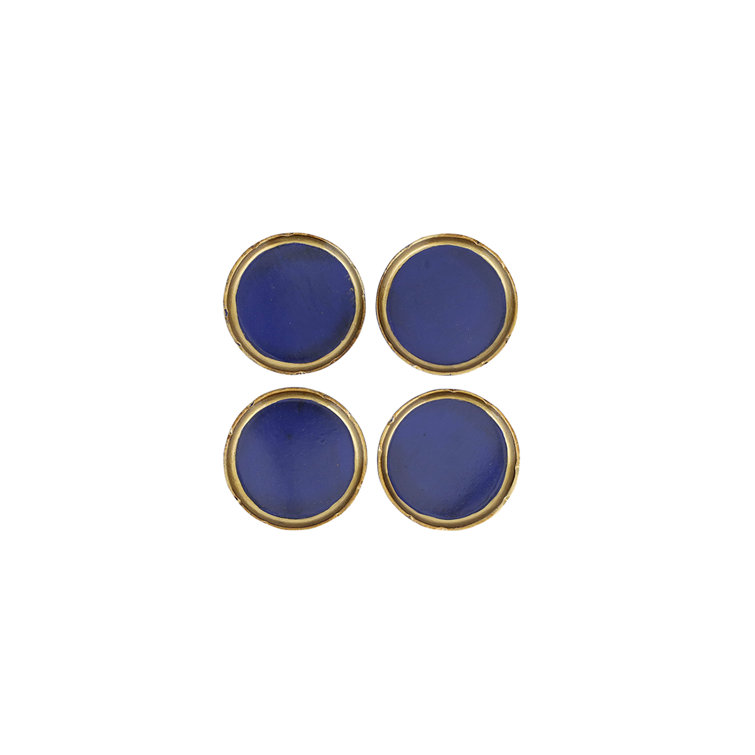 Cobalt and Gold Handcarved Wooden Coaster Set