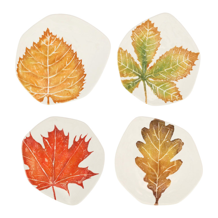 Handcrafted Autumn Leaf Ceramic Salad Plates Set of 4