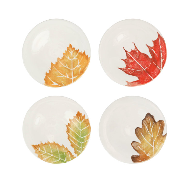 Autumn Leaves Hand-Painted Ceramic Appetizer Plates Set