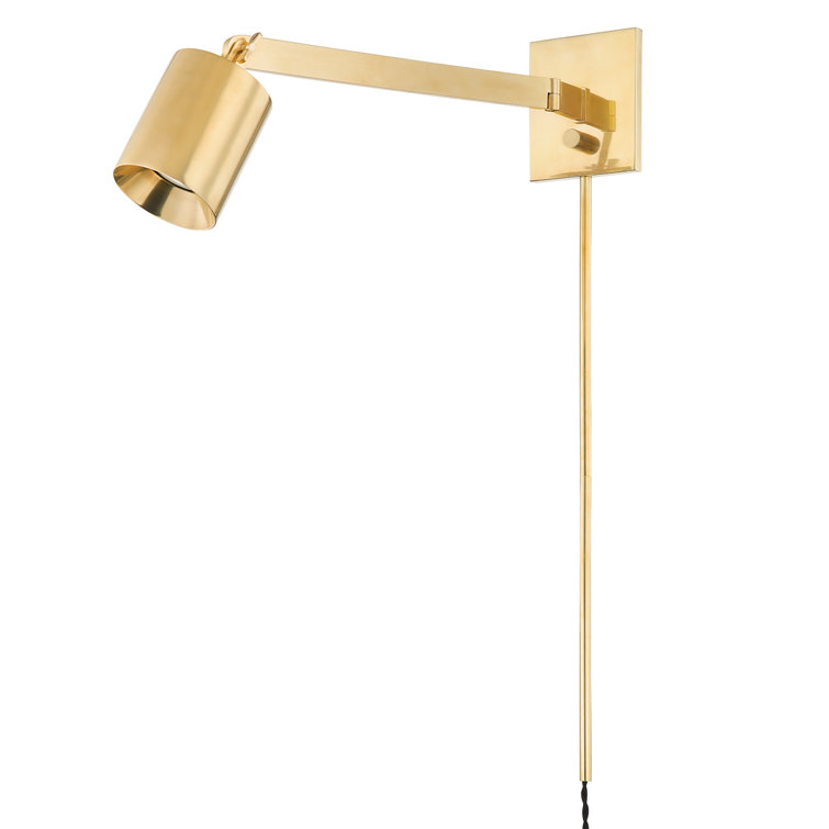 Aged Brass Plug-In Electric Wall Sconce with Adjustable Arm