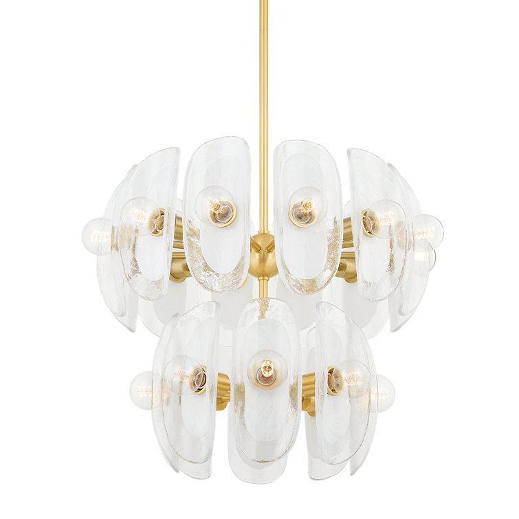 Aged Brass 20-Light Chandelier with Blonchino Shades