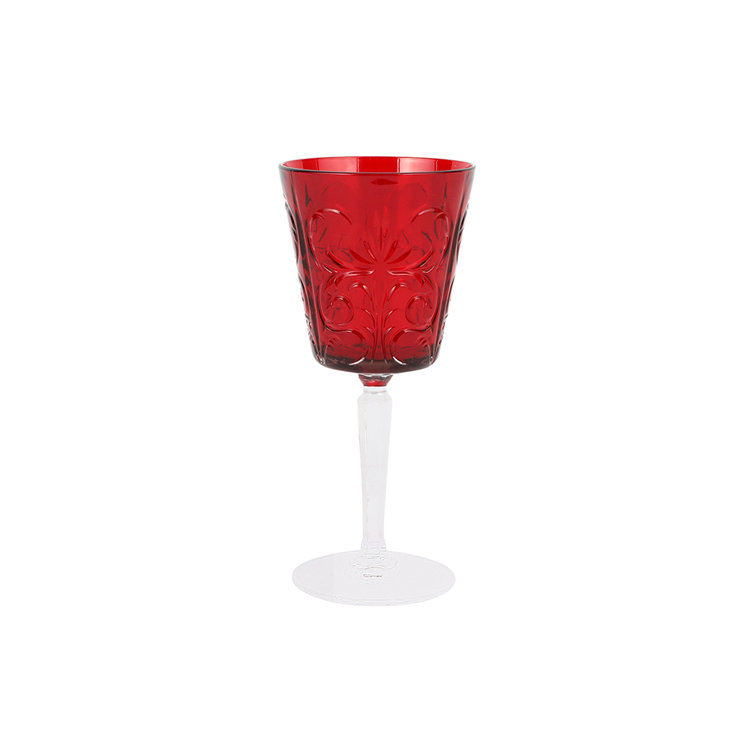Barocco 8 oz. Ruby Red Etched Wine Glass