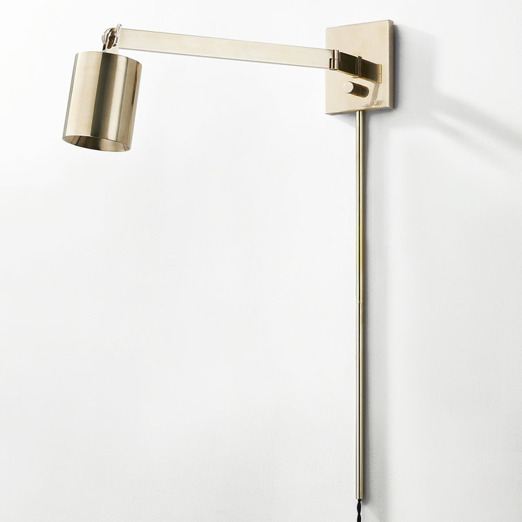 Aged Brass Plug-In Electric Wall Sconce with Adjustable Arm