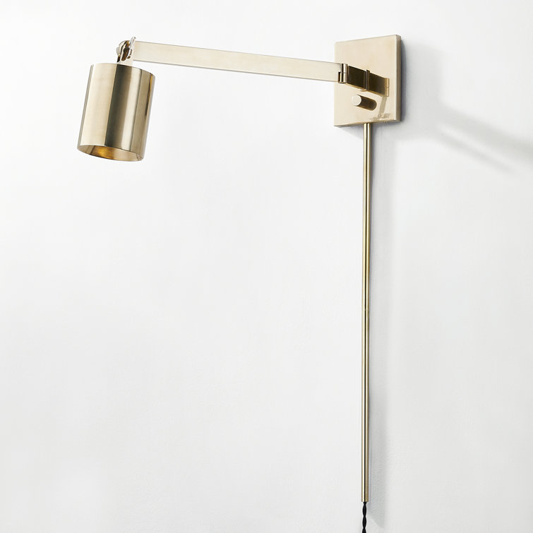 Aged Brass Plug-In Electric Wall Sconce with Adjustable Arm