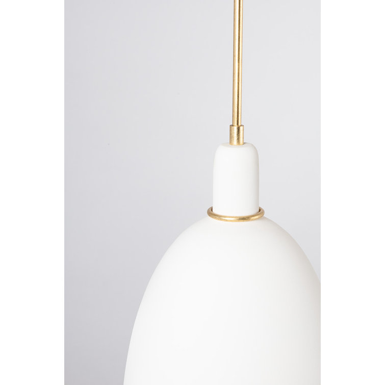 Gold and White Ceramic Dome Pendant Light with LED