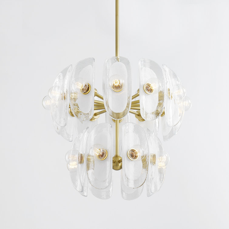 Aged Brass 20-Light Chandelier with Blonchino Shades