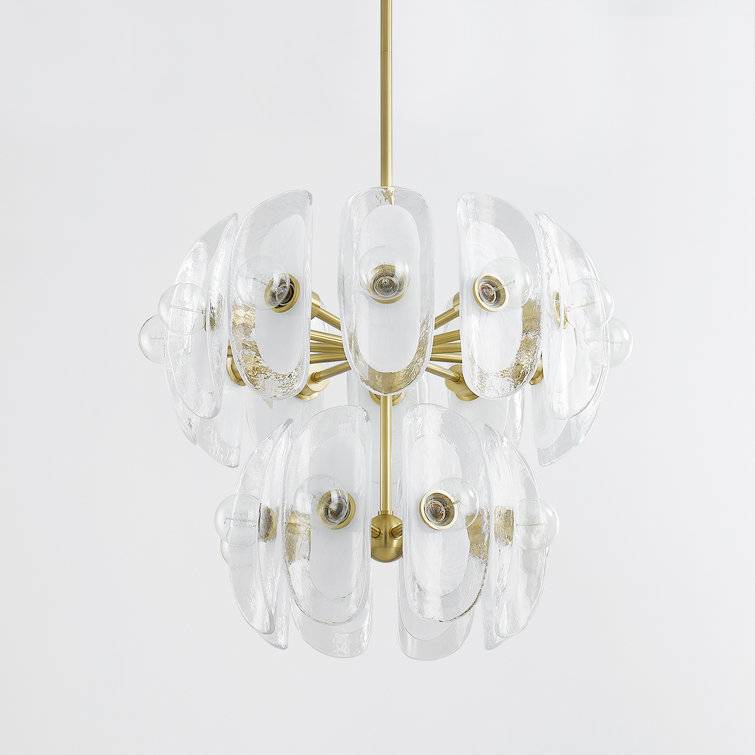 Aged Brass 20-Light Chandelier with Blonchino Shades