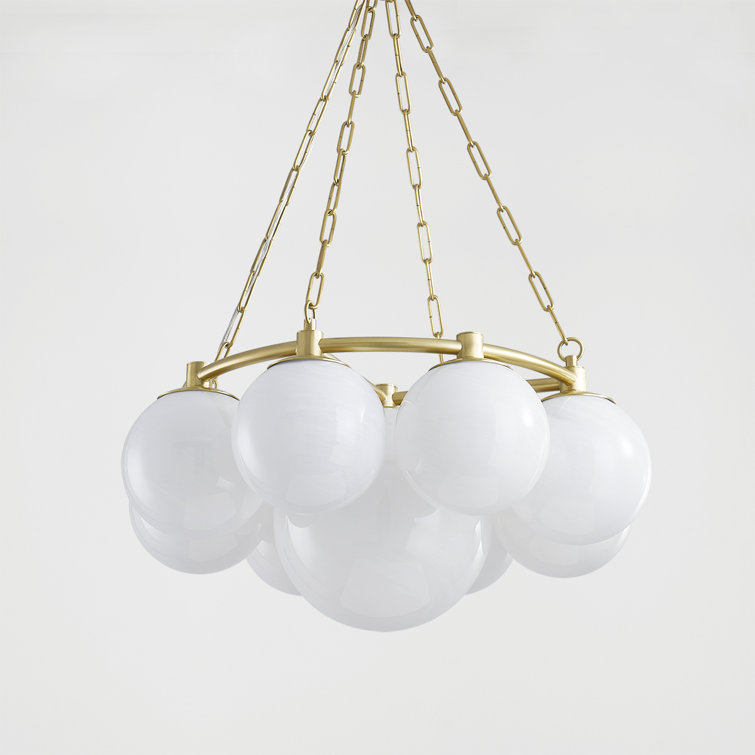 Aged Brass 9-Light Chandelier with Cloud Glass Shades