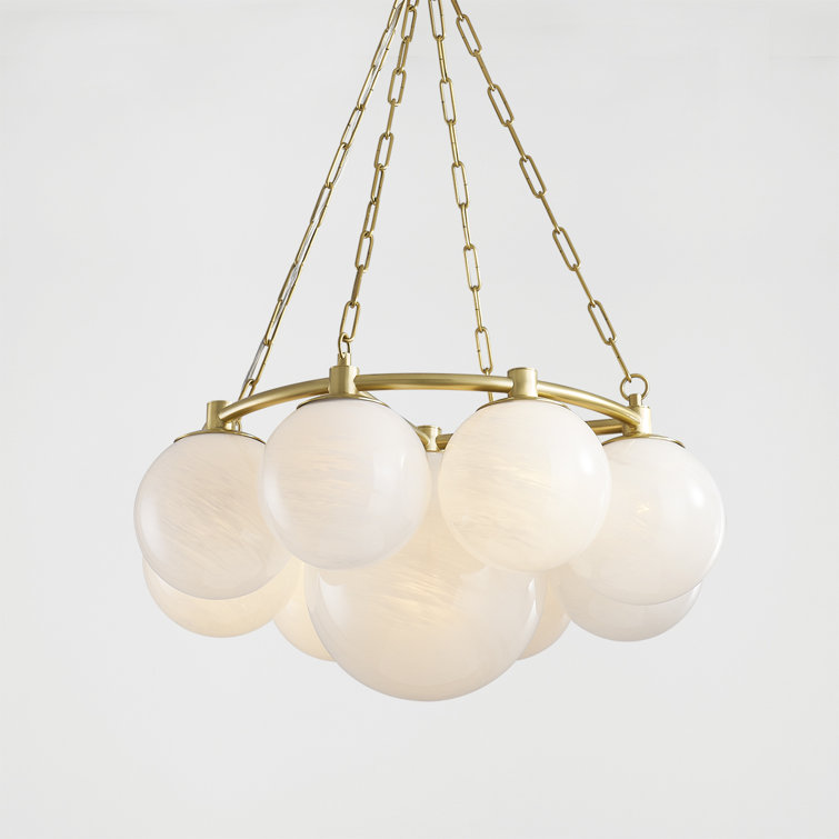 Aged Brass 9-Light Chandelier with Cloud Glass Shades
