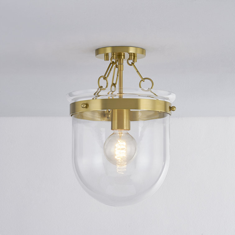 Aged Brass and Clear Glass Semi-Flush Mount Light