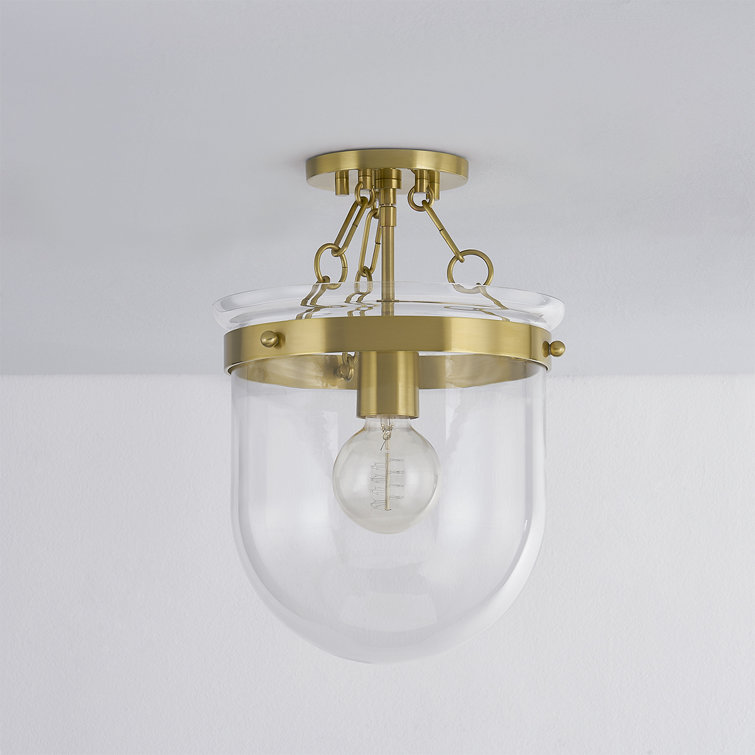 Aged Brass and Clear Glass Semi-Flush Mount Light