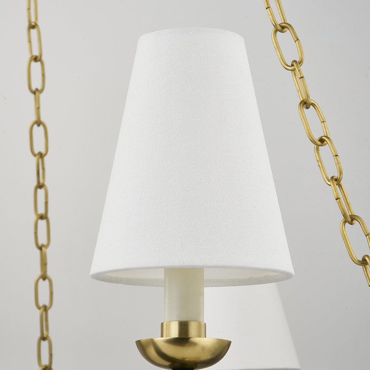 Haverford Aged Brass and Black 6-Light Chandelier with White Linen Shades