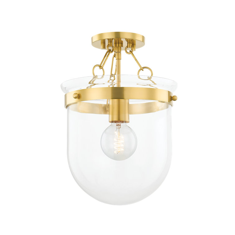 Aged Brass and Clear Glass Semi-Flush Mount Light
