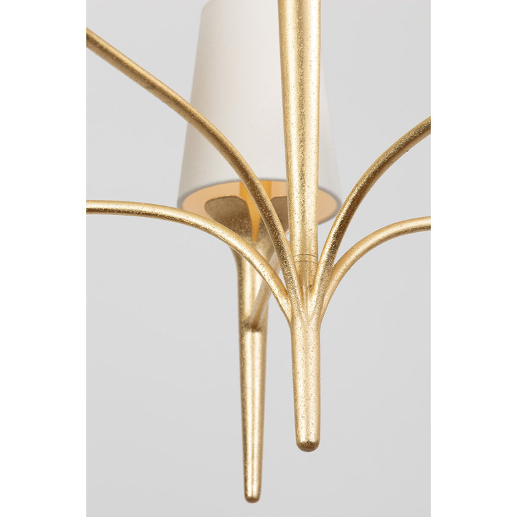 Emily Gold Leaf 5-Light Chandelier with White Linen Shades