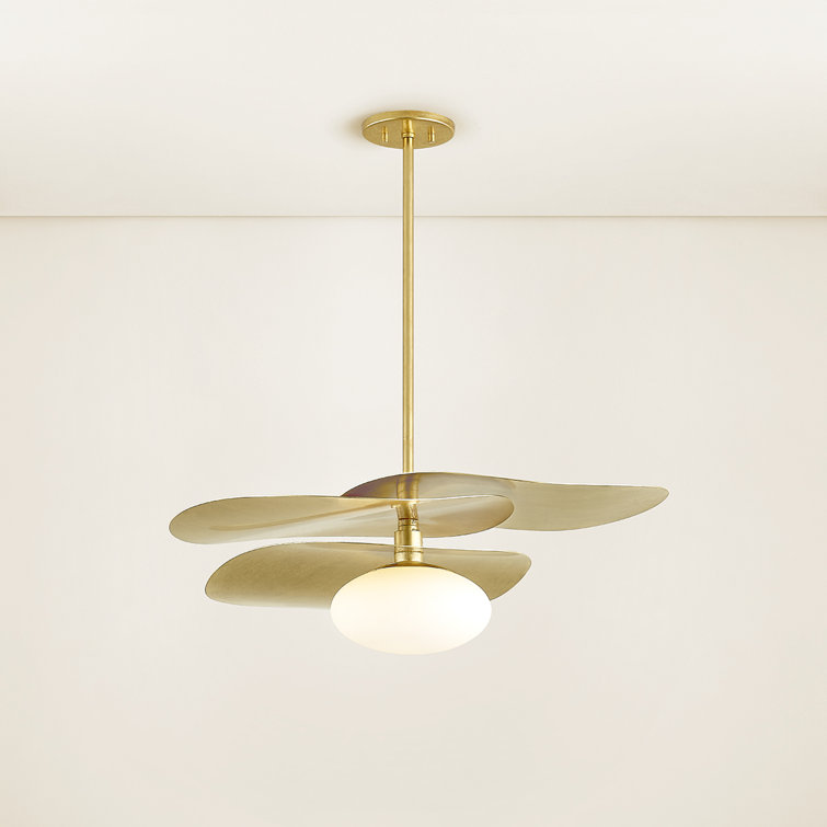 Vintage Gold Leaf Pendant Light with Opal Matte Glass Shade