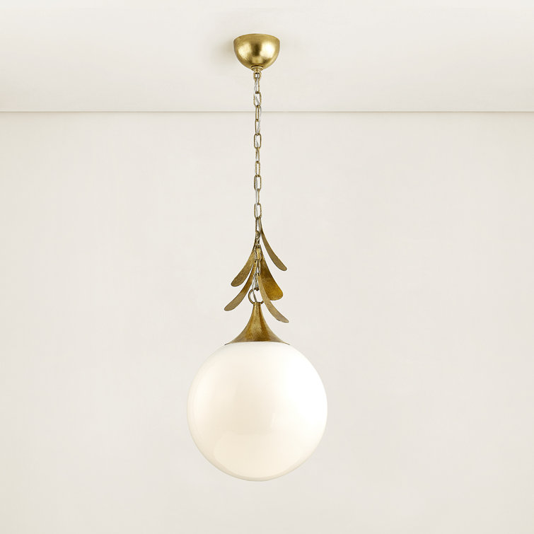 Vintage Gold Leaf Globe Pendant Light with Opal Glass Shade