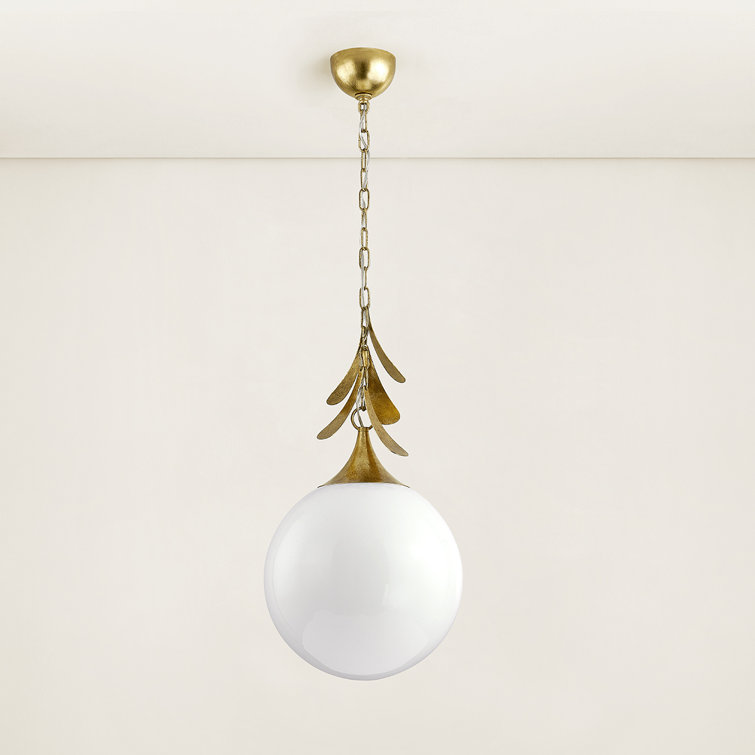 Vintage Gold Leaf Globe Pendant Light with Opal Glass Shade
