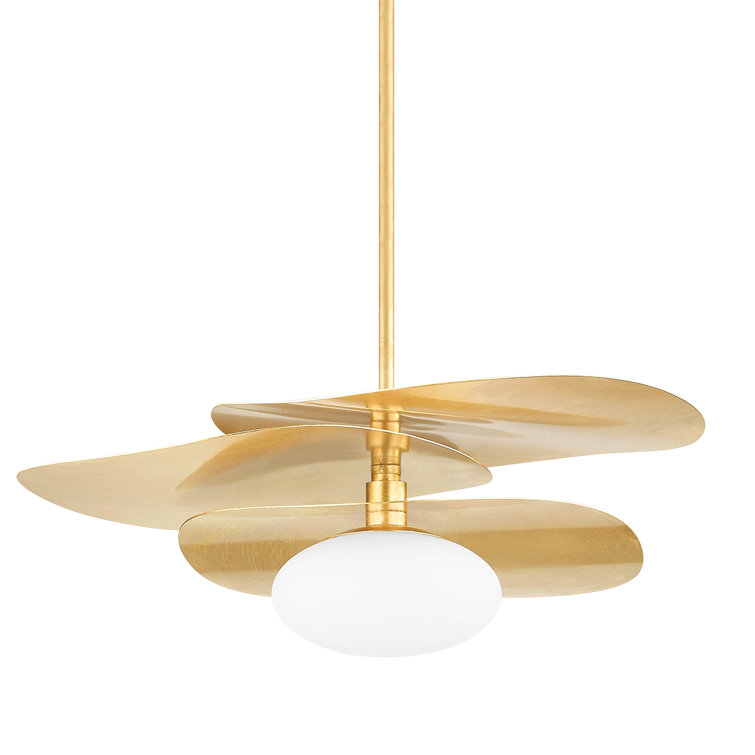 Vintage Gold Leaf Pendant Light with Opal Matte Glass Shade