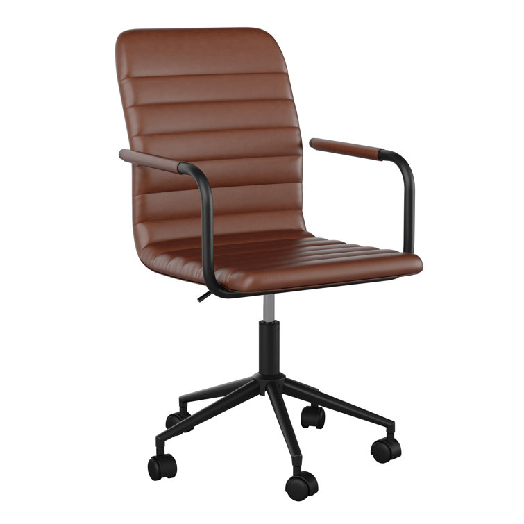 Saddle Brown Faux Leather Swivel Office Chair with Bronze Frame