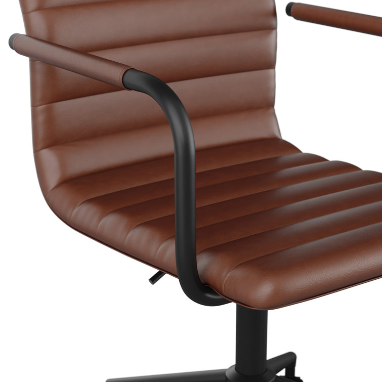 Saddle Brown Faux Leather Swivel Office Chair with Bronze Frame