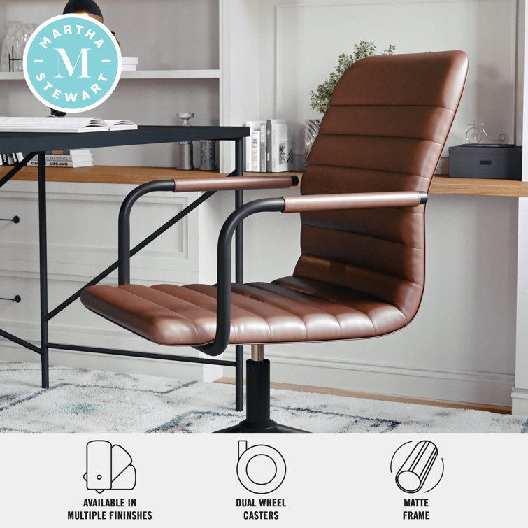 Saddle Brown Faux Leather Swivel Office Chair with Bronze Frame