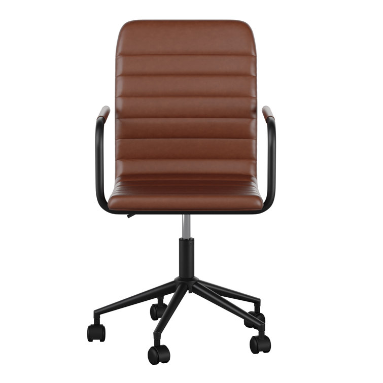 Saddle Brown Faux Leather Swivel Office Chair with Bronze Frame