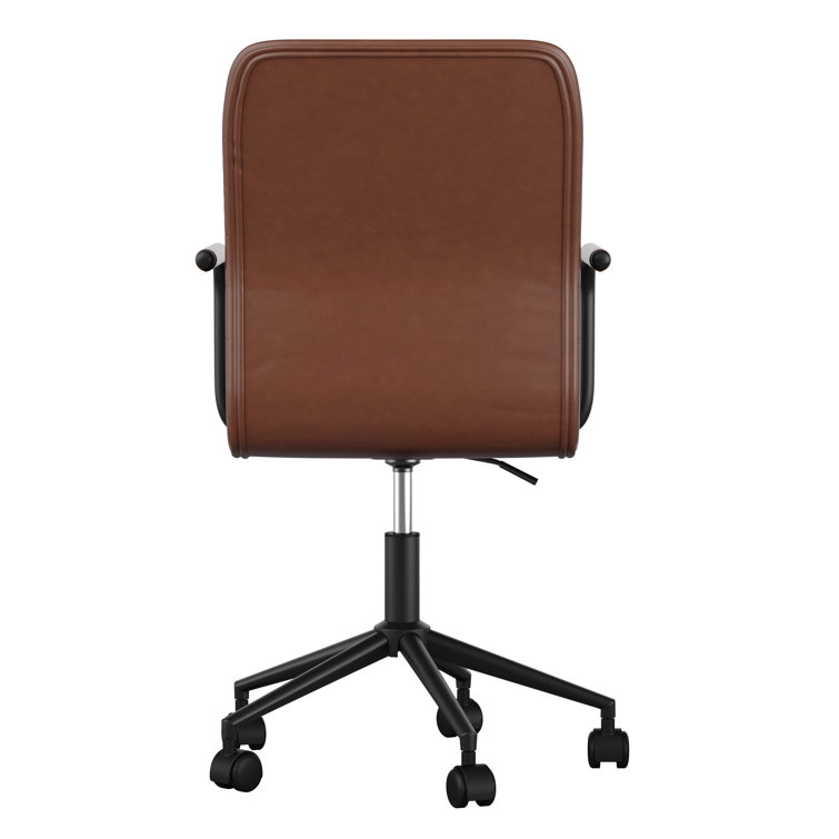 Saddle Brown Faux Leather Swivel Office Chair with Bronze Frame