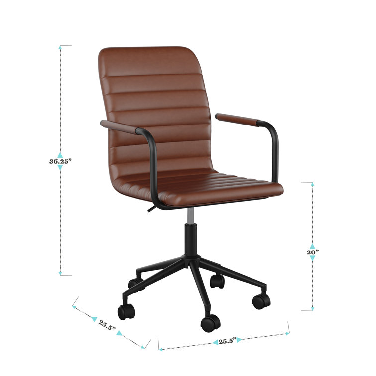 Saddle Brown Faux Leather Swivel Office Chair with Bronze Frame