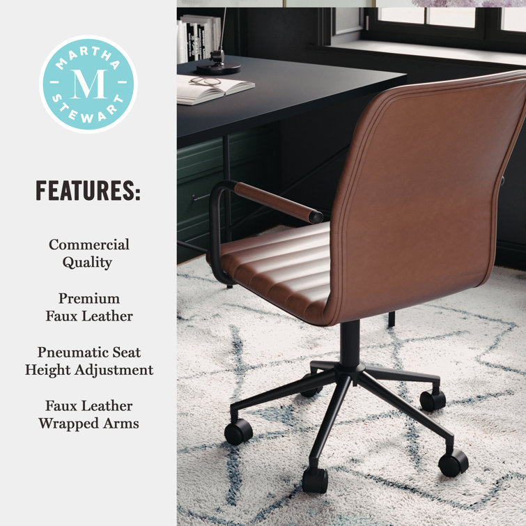 Saddle Brown Faux Leather Swivel Office Chair with Bronze Frame