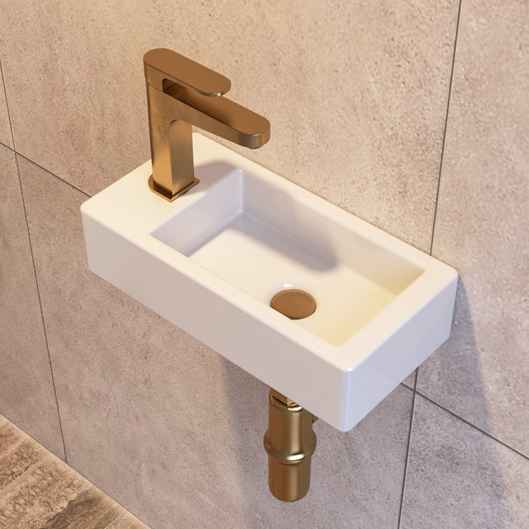 White Ceramic Rectangular Wall-Mount Bathroom Sink