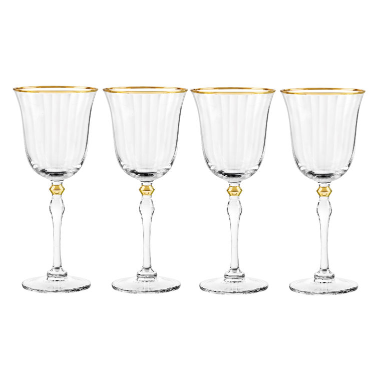 Gold Rimmed Ribbed Glass Goblet Set of 4