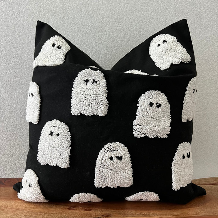 Black and White Tufted Cotton Ghost Pillow Cover