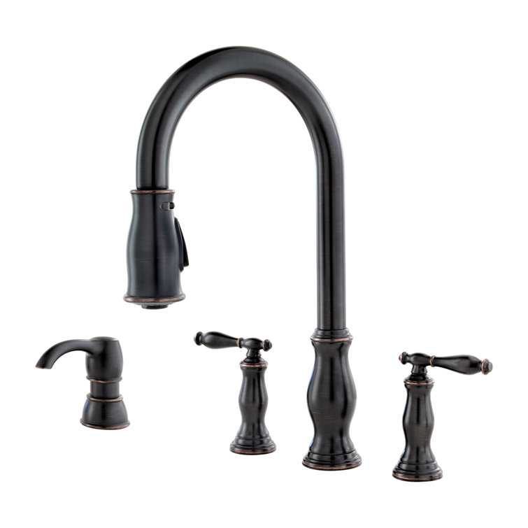 Tuscan Bronze Pull-Down Kitchen Faucet with Soap Dispenser