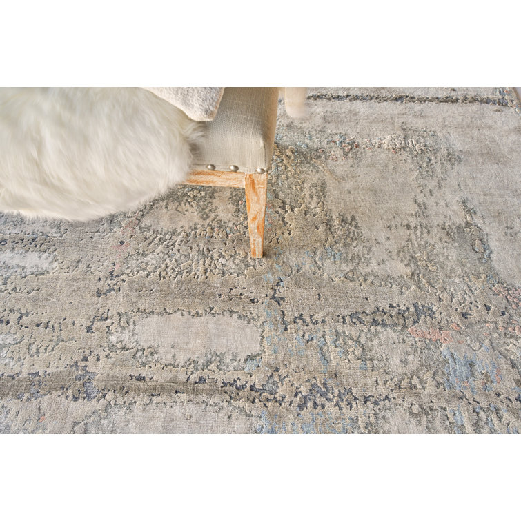 Abstract Blue Visage 10' x 14' Hand-Knotted Viscose Rug