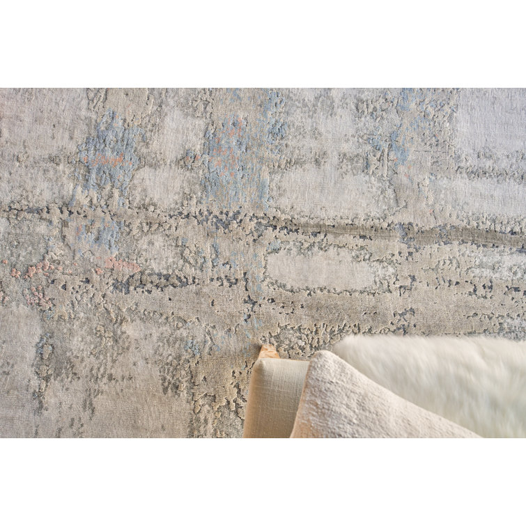 Abstract Blue Visage 10' x 14' Hand-Knotted Viscose Rug