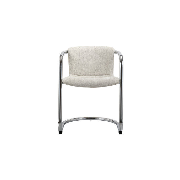 White Upholstered Metal Arm Chair with Chrome Finish, Set of 2
